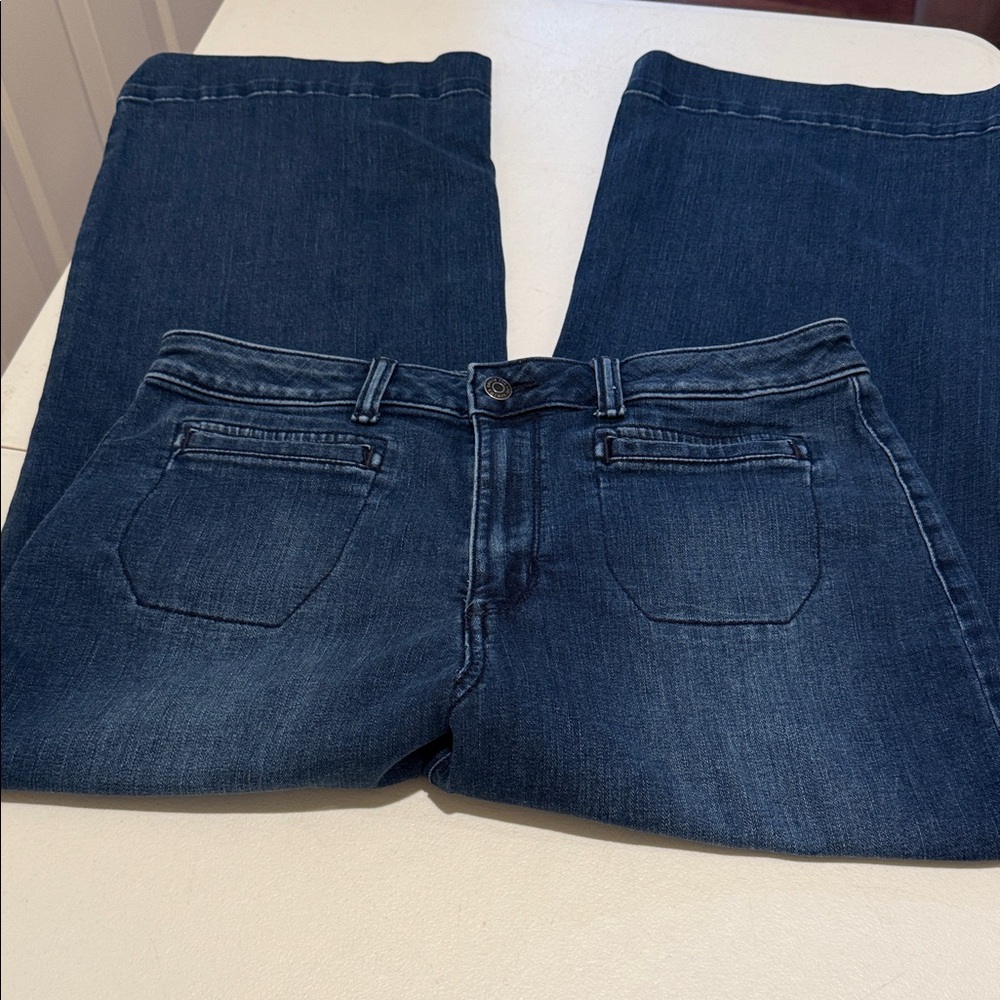 Cropped Wide Leg Waist Defining Dark Blue 1970s Fun Sailor Patch Pocket Jean 14 - Picture 12 of 13